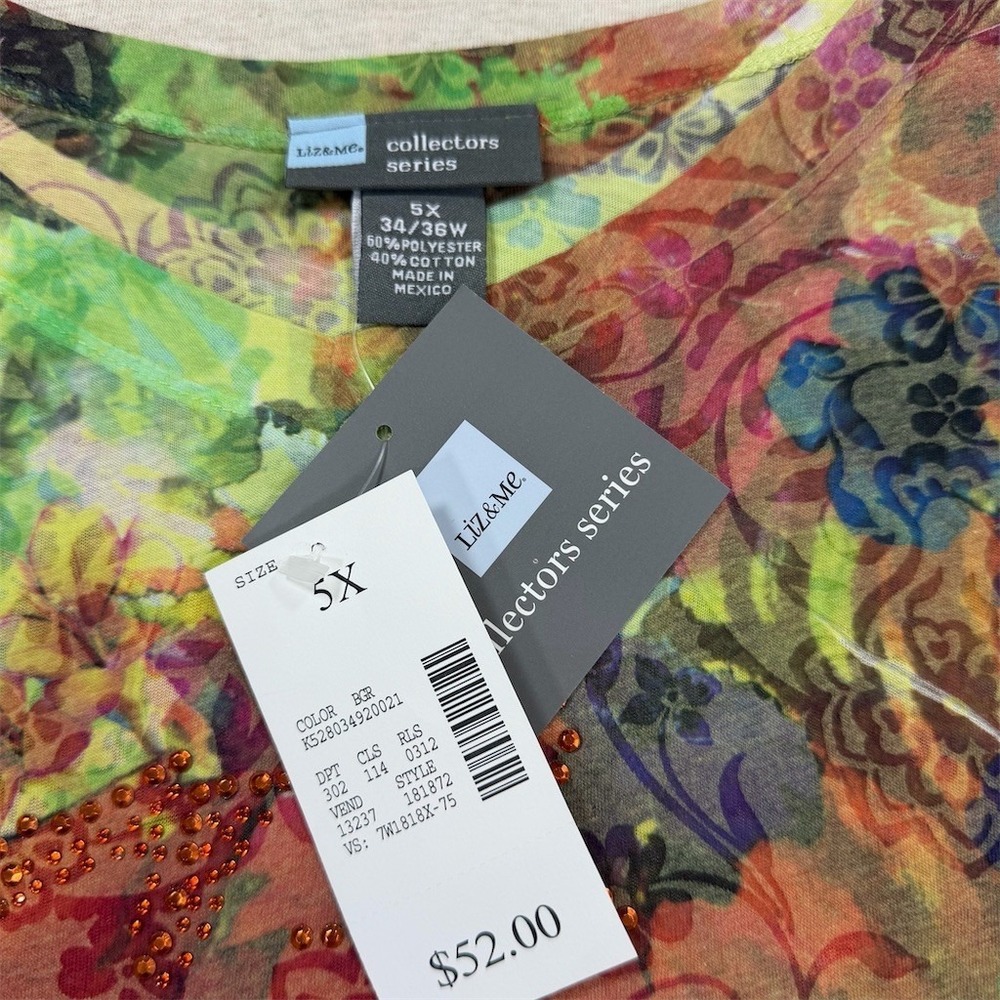 Liz & Me Tunic Blouse Womens 5XL Multicolor Floral Butterfly Rhinestone - Picture 3 of 9
